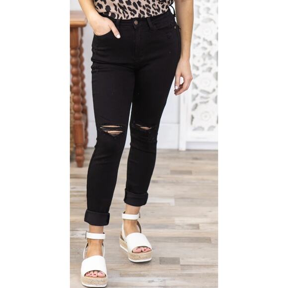 Judy Blue Distressed Black Skinny Jeans – Size 29 - Picture 1 of 8